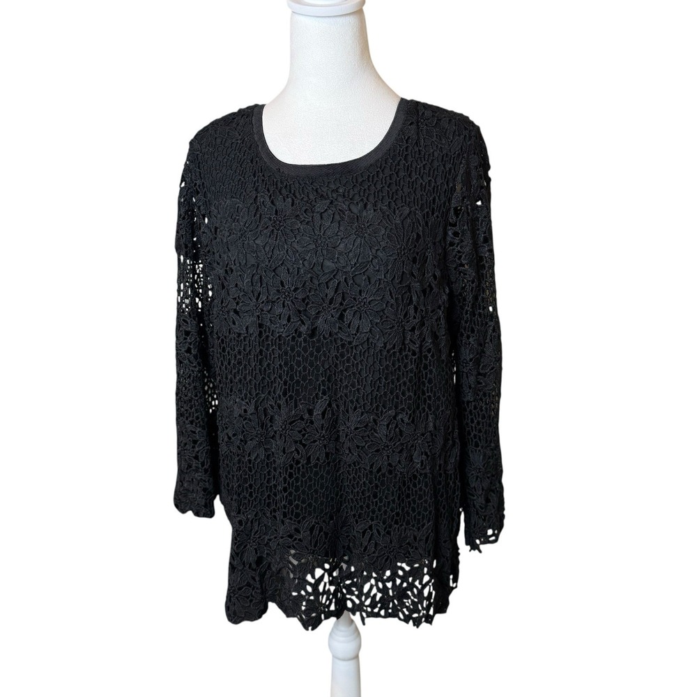 Alfred Dunner Women's Black Floral Lace Lined‎ Top XL Whimsigoth Fairy Grunge